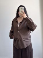 شومیز بیسیک قهوه ای تیره - Image 9