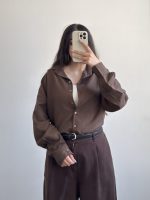 شومیز بیسیک قهوه ای تیره - Image 3