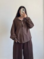 شومیز بیسیک قهوه ای تیره - Image 7
