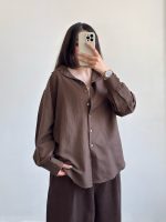 شومیز بیسیک قهوه ای تیره - Image 2